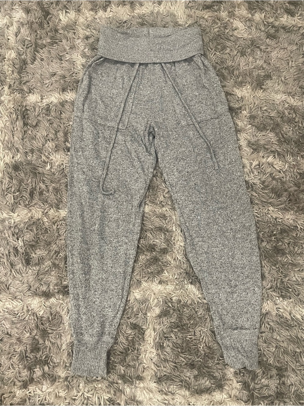 Aerie Gray Marled Knit Foldover Waistband Jogger Sweatpants